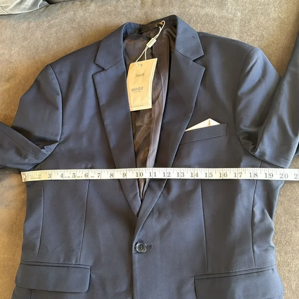 Men’s Mogu Blue 2 Piece One Button Slim Fit Suit Size 36 Jacket 34 Pants NWT